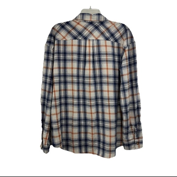 NWOT Thread Supply Flannel Shirt Womens Large Blue Orange Plaid Button Up - Picture 2 of 7